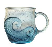 YZBBSH Sea Glass Tasse à café et thé en verre soufflé à la main avec motif texturé de vagues de l'océan, tasse à café et à thé sur le thème de la plage pour les amateurs de l'océan et cadeau unique (B