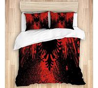 YZBEDSET Parure de lit Adulte,Drapeau albanais,1 Housse de Couette 220 x 240cm + 2 Taies d'Oreillers 50 x 75cm