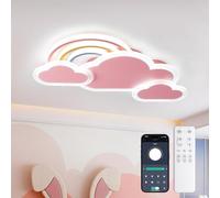 YZBEIMDAI Plafonnier LED Lampe de chambre d'enfant Plafond, 30W/55cm Lampe créative Plafond Nuages Arc-En-Ciel Dimmable Télécommande＆APP, Garçons Et Filles Chambre Lumière Éclairage,Veilleuse, Rose