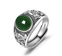 YZDKJ Produit innovant Naturel Hetian Jade Bague Rétro Émeraude Ouverture Anneau réglable Exquise Hommes Silver Bijoux