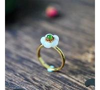 YZDKJ Silver incrusté Naturel Jade Blanc Fleur Bague de Style Chinois Cour de Style Chinois Design Charme Marque Femme Bijoux