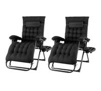 YZDKR Lot de 2 chaises longues pliantes zéro gravité - Coussin en coton pour jardin, terrasse, terrasse, camping - Charge de 160 kg - Noir