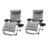 YZDKR Lot de 2 chaises longues pliantes zéro gravité en coton pour jardin, terrasse, terrasse, camping, charge de 160 kg (gris)