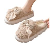 YZDKR Pantoufles chaudes d'hiver for femmes mignonnes maison de nœud chaussures souples antidérapantes confort talon plat intérieure chambre pantoufles en peluche pour les femmes(Khaki,36-37)