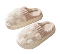 YZDKR Pantoufles d'hiver chaudes en coton à carreaux for hommes et femmes, semelles épaisses souples, chaussures d'intérieur plates antidérapantes for la maison pour les femmes(WHITE,38-39)