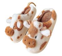 YZDKR Pantoufles d'hiver chaudes en peluche for femmes, pantoufles d'intérieur forme de vache à lait, maison pelucheuses, antidérapantes, mignonnes et moelleuses pour les femmes(Brown-cow3,40-41)
