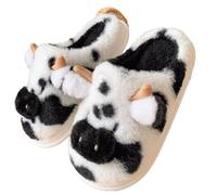 YZDKR Pantoufles d'hiver chaudes en peluche for femmes, pantoufles d'intérieur forme de vache à lait, maison pelucheuses, antidérapantes, mignonnes et moelleuses pour les femmes(Black-cow3,40-41)