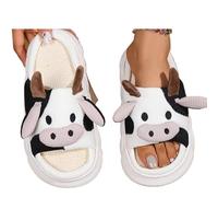 YZDKR Pantoufles d'hiver chaudes en peluche for femmes, pantoufles d'intérieur forme de vache à lait, maison pelucheuses, antidérapantes, mignonnes et moelleuses pour les femmes(White-cow5,36-37)