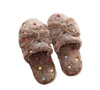 YZDKR Pantoufles d'hiver d'intérieur for femmes, mignonnes, chaudes, en coton, avec nœud, for la maison, pantoufles antidérapantes, for pour les femmes(Brown,40-41)