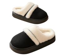 YZDKR Pantoufles d'hiver en fourrure for femmes, pantoufles décontractées coton, antidérapantes, douces et confortables, for chambre à coucher, chaussures plates peluche pour les femmes(Black,36-37)