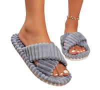 YZDKR Pantoufles d'intérieur en velours côtelé for femmes, pantoufles d'automne et d'hiver chaudes peluche, coton à semelle souple for chambre coucher pour les femmes(Gray,36-37)