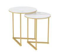 YZDKR Table d'appoint de canapé Ronde gigogne en Pierre marbre 2 pièces avec Table Basse à Cadre métal doré pour Le Salon et Le Bureau