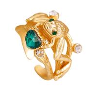 Yzdysg Bagues de câlin en forme de cœur vert émeraude avec motif grenouilles - Style unique - Vintage - Tendance - Bijoux pour femmes