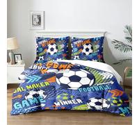 Yzehomijia Housse de Couette et Parure de Lit sur Le Thème du Football pour Enfant - Ensemble de Lit 3 Pièces (140x200 cm + 2x65x55 cm) - Confort Respiration, Idée Cadeau.（F9×140）