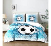 Yzehomijia Housse de Couette et Parure de Lit sur Le Thème du Football pour Enfant - Ensemble de Lit 3 Pièces (220x240 cm + 2x65x55 cm) - Confort Respiration, Idée Cadeau.（F10×220）