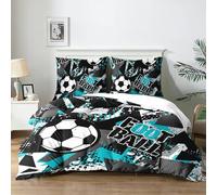 Yzehomijia Housse de Couette et Parure de Lit sur Le Thème du Football pour Enfant - Ensemble de Lit 3 Pièces (200x200 cm + 2x65x55 cm) - Confort Respiration, Idée Cadeau.（F8×200）