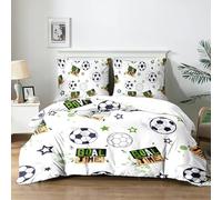 Yzehomijia Housse de Couette et Parure de Lit sur Le Thème du Football pour Enfant - Ensemble de Lit 3 Pièces (140x200 cm + 2x65x55 cm) - Confort Respiration, Idée Cadeau.（F13×140）