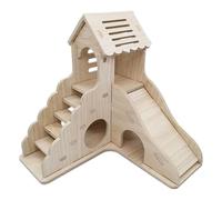 YzG798 Peau de hamster avec échelle d'escalade et fenêtre en bois amovible pour jouer/masquer 17 x 17 x 2 cm