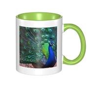 YzgWjBhd Belle tasse à café en céramique avec poignée imprimée paon, tasse à café cylindrique amusante pour café, thé, cappuccino, cacao (vert)