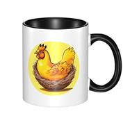 YzgWjBhd Bird's Nest - Tasse à café en céramique avec poignée, motif poulet doré, tasse à café cylindrique amusante pour café, thé, cappuccino, cacao (noir)