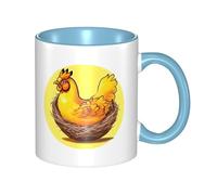 YzgWjBhd Bird's Nest - Tasse à café en céramique avec poignée, motif poulet doré, tasse à café cylindrique amusante pour café, thé, cappuccino, cacao (bleu ciel)