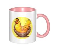 YzgWjBhd Bird's Nest - Tasse à café en céramique avec poignée, motif poulet doré, tasse à café cylindrique amusante pour café, thé, cappuccino, cacao (rose)