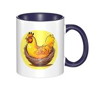 YzgWjBhd Bird's Nest - Tasse à café en céramique avec poignée, motif poulet doré, tasse à café cylindrique amusante pour café, thé, cappuccino, cacao (bleu marine)
