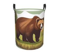 YzgWjBhd Brown Bear Walking Art Panier à linge pliable en tissu Oxford avec seau de rangement, sac fourre-tout amusant pour la maison, la voiture et organiseur multi-usage