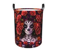 YzgWjBhd Day of the Dead Sugar Roses Skull Art Panier à linge pliable en tissu Oxford avec seau de rangement, sac fourre-tout amusant pour la maison, la voiture et organiseur multi-usage