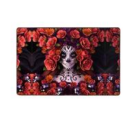 YzgWjBhd Day of The Dead Sugar Roses Skull Print Paillasson imprimé complet antidérapant pour extérieur et intérieur 182,9 x 121,9 cm