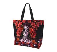 YzgWjBhd Grand sac fourre-tout de sorcière d'Halloween pour femme, grand sac de courses, amusant et léger pour porter au quotidien, Crâne Day of the Dead Sugar Roses, Taille unique