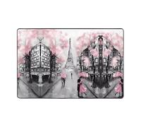 YzgWjBhd Paillasson Paris Street Tour Eiffel imprimé floral rose imprimé complet antidérapant pour extérieur et intérieur Tapis de sol amusant en mousse à mémoire de forme 182,9 x 121,9 cm