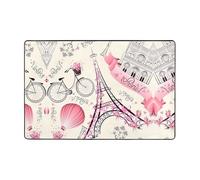 YzgWjBhd Paillasson romantique Paris Tour Eiffel Bycicle imprimé complet, antidérapant pour extérieur et intérieur, tapis de sol amusant en mousse à mémoire de forme, 182,9 x 121,9 cm