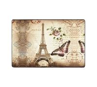 YzgWjBhd Paillasson vintage Paris Tour Eiffel et papillons imprimé complet, antidérapant pour extérieur et intérieur, tapis de sol amusant en mousse à mémoire de forme, 182,9 x 121,9 cm
