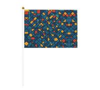 YzgWjBhd Petits drapeaux sur bâton, drapeau à main imprimé mosaïque géométrique, mini drapeau amusant pour décoration de vacances