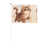 YzgWjBhd Petits drapeaux sur bâton, drapeau imprimé chaton marron, mini drapeau amusant pour décoration de vacances