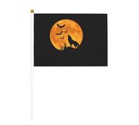 YzgWjBhd Petits drapeaux sur bâton, drapeau imprimé loup et lune, mini drapeau amusant pour décoration de vacances