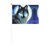 YzgWjBhd Petits drapeaux sur bâton, loup sous la lune, mini drapeau amusant pour décoration de vacances
