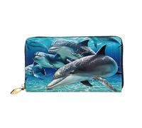 YzgWjBhd Portefeuille élégant en cuir imprimé dauphins pour femme avec porte-cartes de crédit et organisateur d'argent