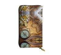 YzgWjBhd Portefeuille imprimé pour femme, boussole et carte du monde ancien, grand portefeuille pour cartes de crédit, joli sac à main multi-poches