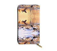 YzgWjBhd Portefeuille imprimé pour femme, motif faisan attrapant un chien, grand portefeuille pour cartes de crédit, joli multi-poches, sac à main long, noir, taille unique