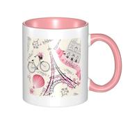 YzgWjBhd Romantique Paris Tour Eiffel Bycicle Imprimer Tasse à café en céramique avec poignée, tasse à café cylindrique amusante pour café, thé, cappuccino, cacao (rose)