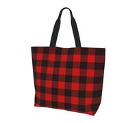 YzgWjBhd Sac fourre-tout mignon pour femme avec motif de scie à chaîne pleurante, grand sac de courses, drôle et léger pour porter au quotidien, Plaid rouge et noir, One Size