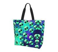 YzgWjBhd Sac fourre-tout mignon pour femme avec motif de scie à chaîne pleurante, grand sac de courses, drôle et léger pour porter au quotidien, Alien vert, Taille unique