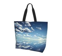 YzgWjBhd Sac fourre-tout Submarine Reef Fish pour femme, grand sac d'épicerie, drôle et léger pour porter au quotidien, Ciel bleu et nuages blancs, One Size