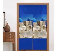 YzgWjBhd Santorini Lot de 2 panneaux de rideaux occultants chauffants à motif imprimé île grecque sur la mer pour porte fenêtre, porte de cuisine et chambre à coucher (86,4 x 142,4 cm)
