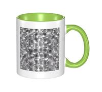 YzgWjBhd Tasse à café cylindrique amusante en céramique avec motif à paillettes argentées imprimées avec poignée, pour café, thé, cappuccino, cacao (vert)