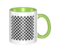 YzgWjBhd Tasse à café cylindrique en céramique avec poignée - Motif à carreaux noirs et blancs - Pour café, thé, cappuccino, cacao (vert)