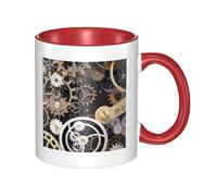 YzgWjBhd Tasse à café en céramique avec engrenages mécaniques steampunk avec poignée, tasse à café cylindrique amusante pour café, thé, cappuccino, cacao (rouge)