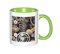 YzgWjBhd Tasse à café en céramique avec poignée et engrenages mécaniques Steampunk - Tasse à café cylindrique amusante pour café, thé, cappuccino, cacao (vert)